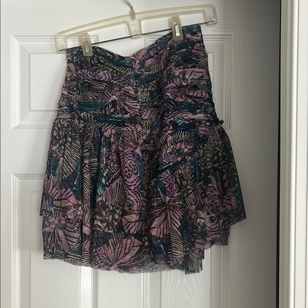 Anthropologie Purple Teal Printed Mini Skirt